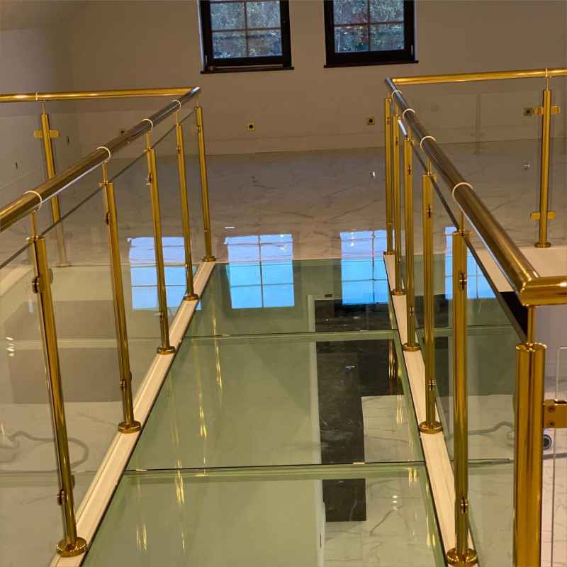 Morden gold stainless steel balustrade and handrail for stair balcony glass railing