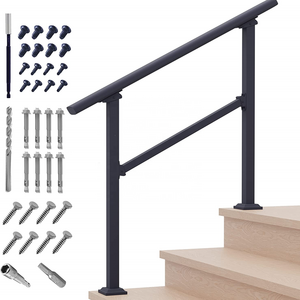 3 Steps Outdoor Hand Rails for Steps Black Wrought Iron Handrail Kit