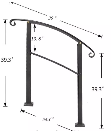 3 Steps Outdoor Hand Rails for Steps Black Wrought Iron Handrail Kit