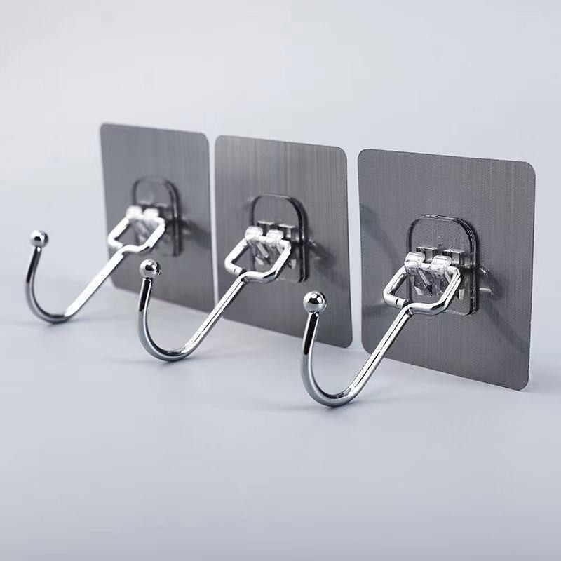 Stainless Steel Self Adhesive Wall Mount Large Hook Punch Free Powerful Bathroom Multifunctional Clothes Hats Hooks