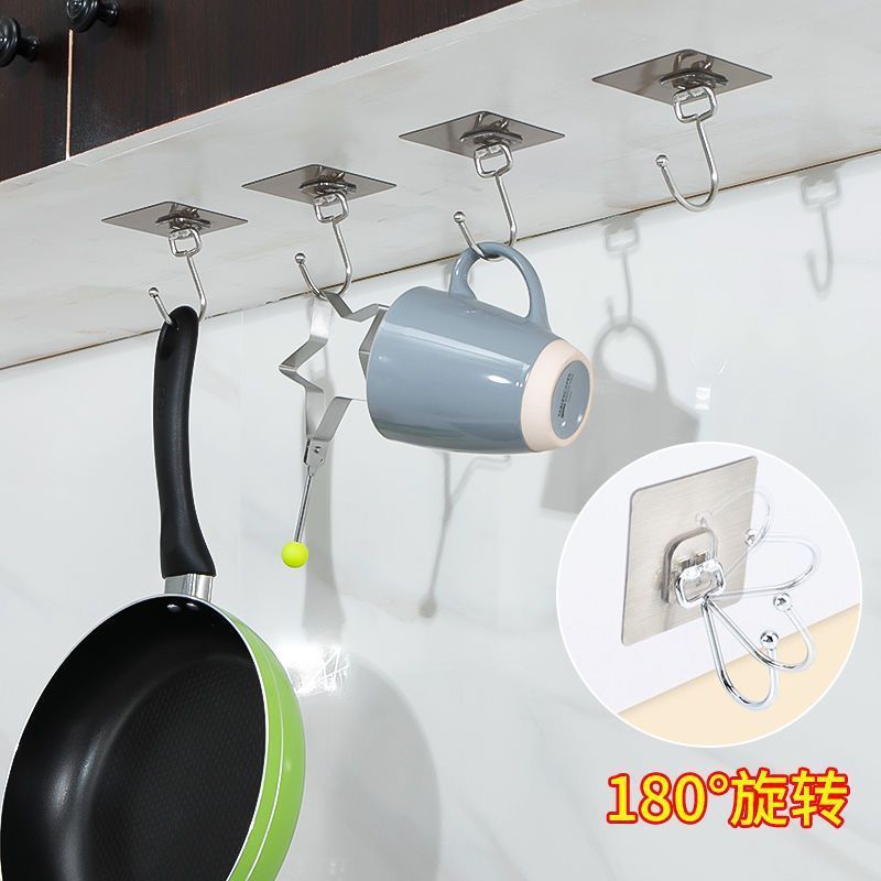 Stainless Steel Self Adhesive Wall Mount Large Hook Punch Free Powerful Bathroom Multifunctional Clothes Hats Hooks