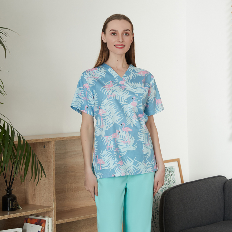 Wholesale Trendy Scrubs Breathable Nursing Stretch V-Neck Uniform Unisex Nurse Cartoon Print Scrub Tops