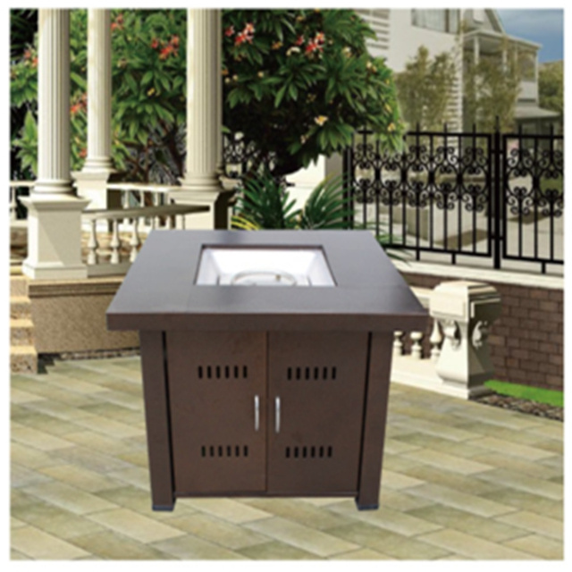 Freestanding square electronic ignition fire pit table with ceramic tiles