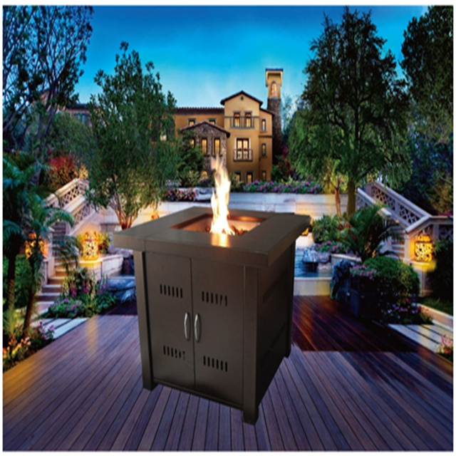 Freestanding square electronic ignition fire pit table with ceramic tiles