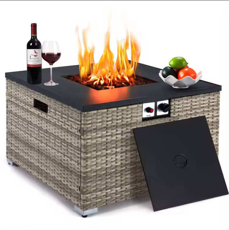 Outdoor Modern Large Metal Fire Pit Table Mat Glass  Furniture Set For Pellet Patio Fire Pit On Sale