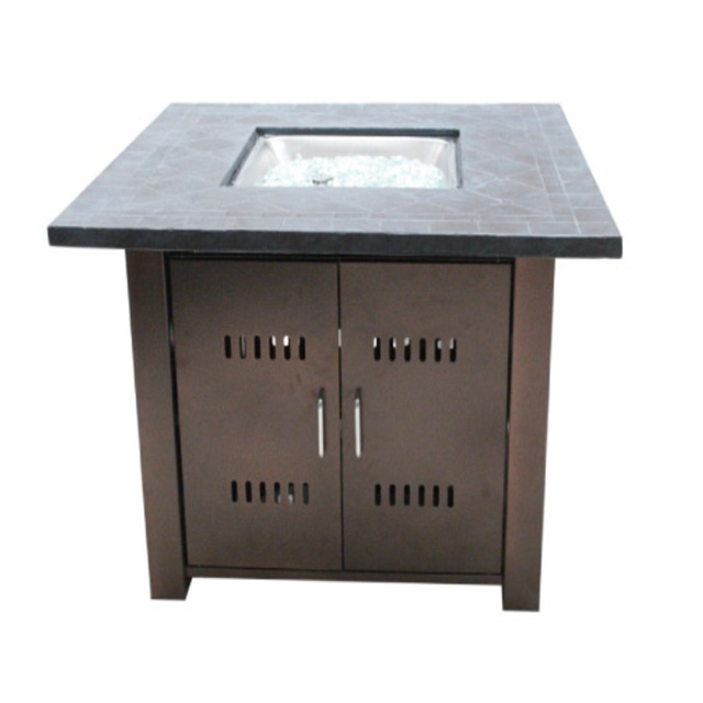 Freestanding square electronic ignition fire pit table with ceramic tiles