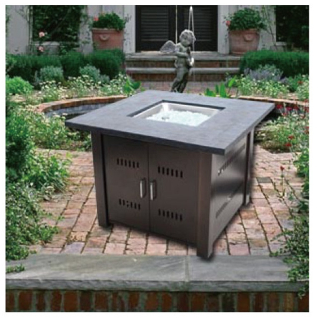 Freestanding square electronic ignition fire pit table with ceramic tiles