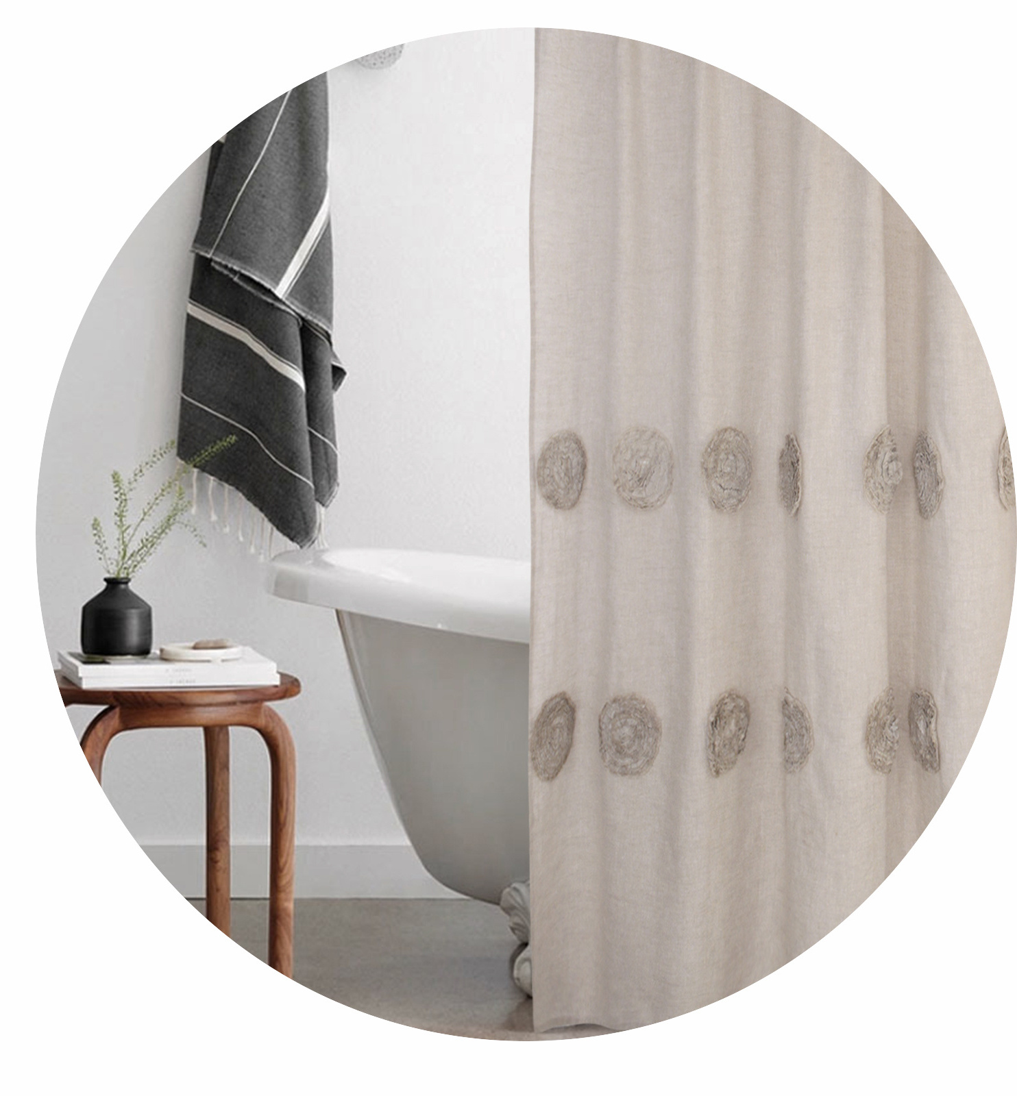 Natural Soft Linen Material Ready-Made Linen Shower Curtain for SPA Bath Decor