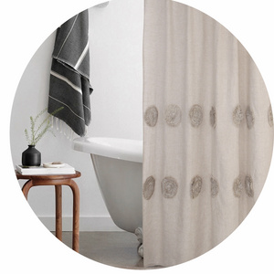 Natural Soft Linen Material Ready-Made Linen Shower Curtain for SPA Bath Decor