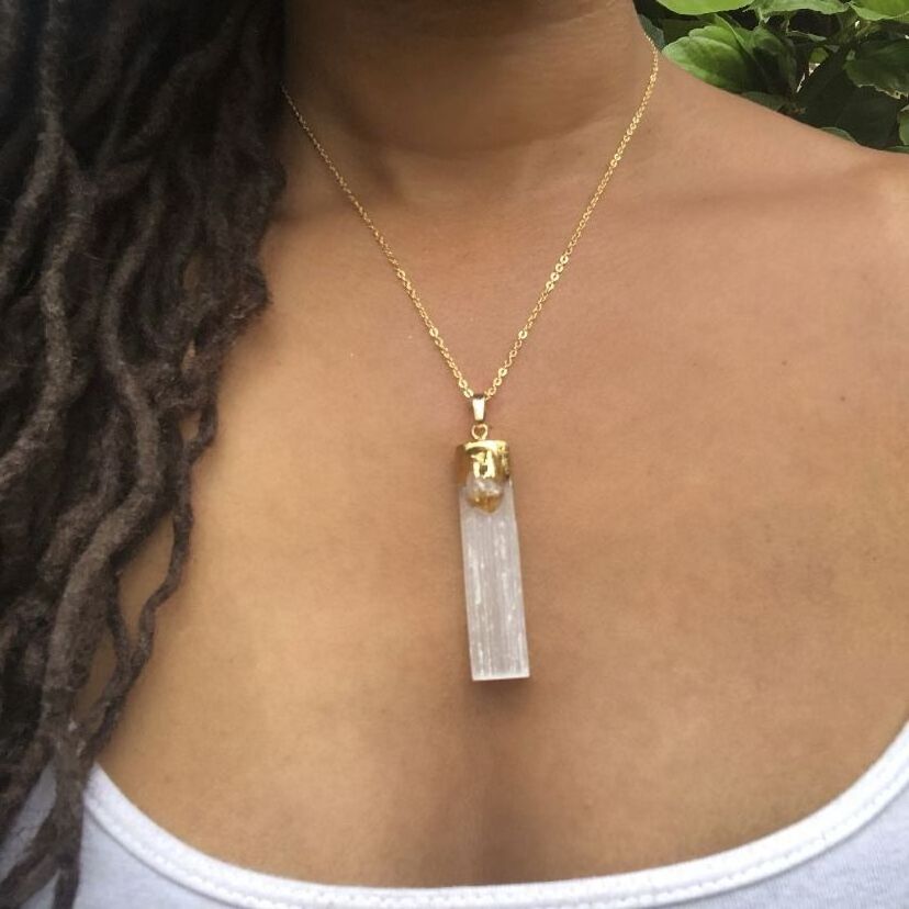 LS-B2678 Gorgeous Selenite gemstone bar pendant necklace gold silver plated natural raw stone necklace jewelry for woman gift