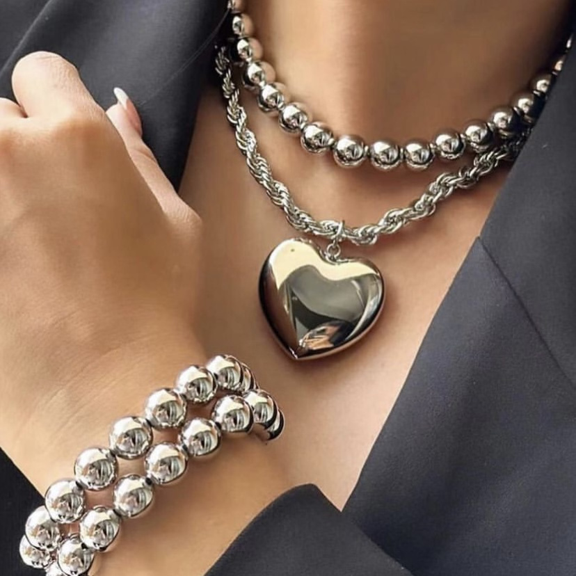 LS-L2908 Fantastic Chunky necklace big copper beads necklace for women men gold silver plated balloon heart necklace