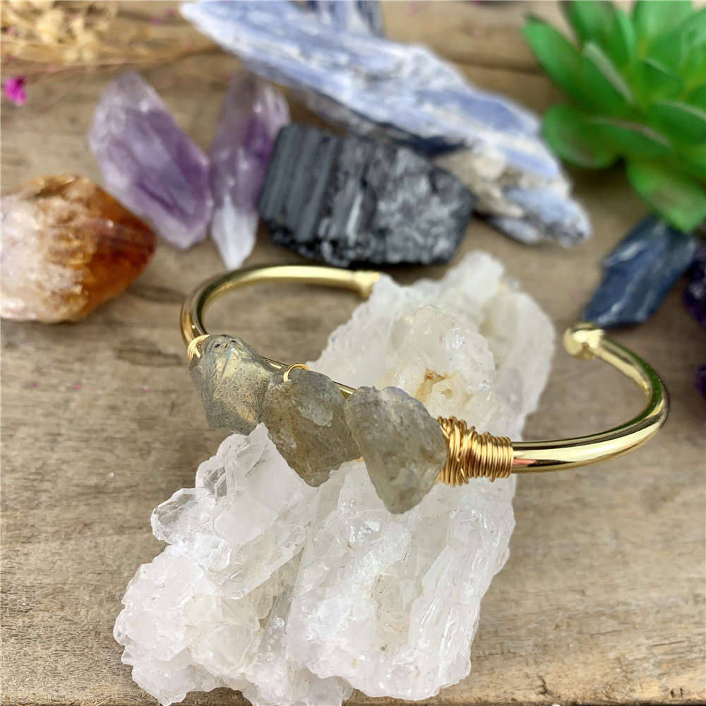 LS-A3178  Wire Wrapped Natural stone gemstone Bangle Natural quartz amethyst crystal birthstone cuff Bracelet bangle jewelry