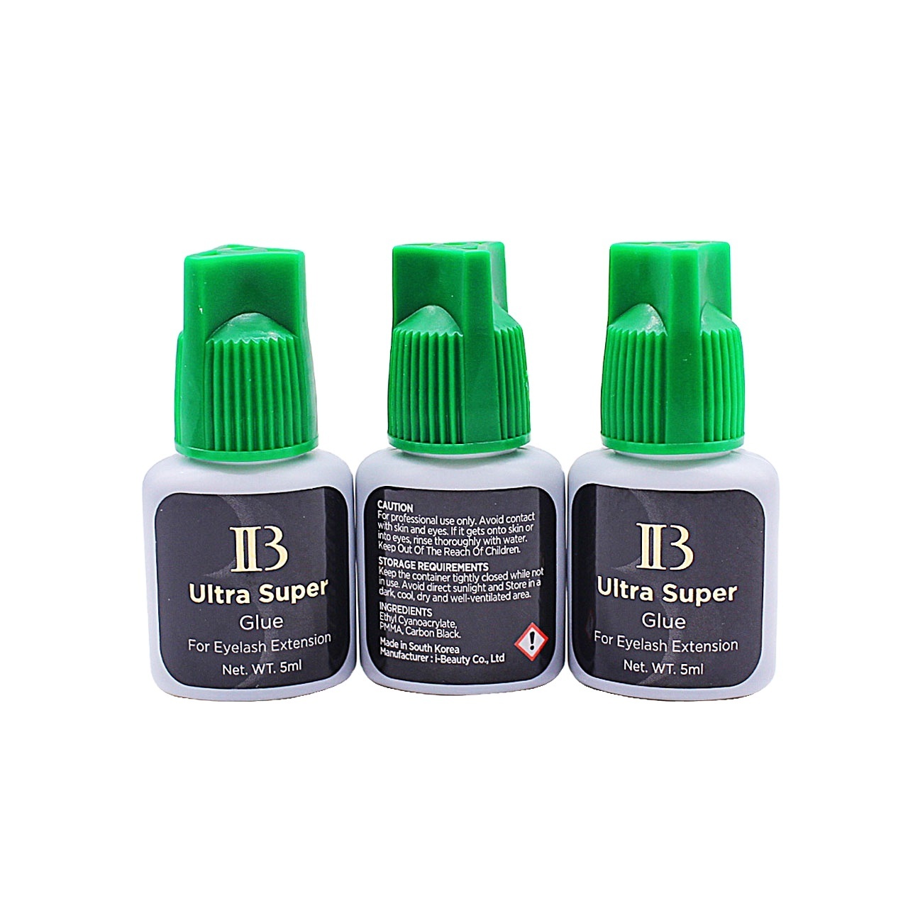 Long lasting i-beauty Korea original eyelash extension IB Ultra Super glue green cap 2s drying black OEM ODM IB eyelash glue 5ml