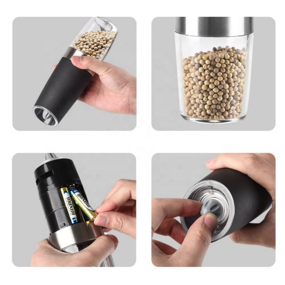 Gravity Electric Pepper Grinder Salt Mill Battery Operated Automatic Pepper Mill with White Light Adjustable Coarseness