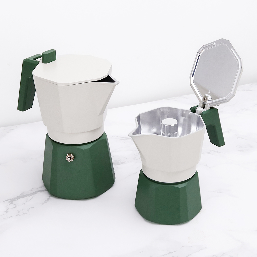 Green and White Aluminum Espresso Greca  Moka Stove Coffee Maker for Gas