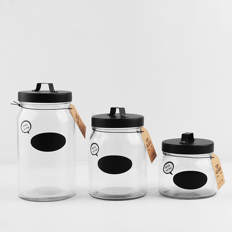 Large Capacity 2.4 Liter Glass Kitchen Storage Canister Jars Set With Stainless Steel Lids