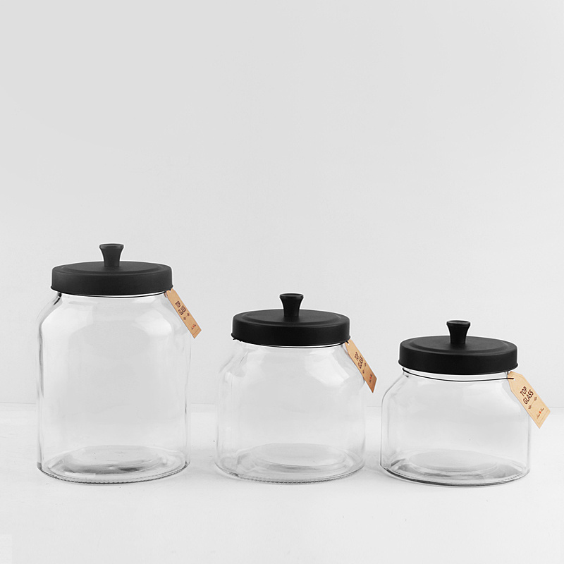 Large Capacity 2.4 Liter Glass Kitchen Storage Canister Jars Set With Stainless Steel Lids