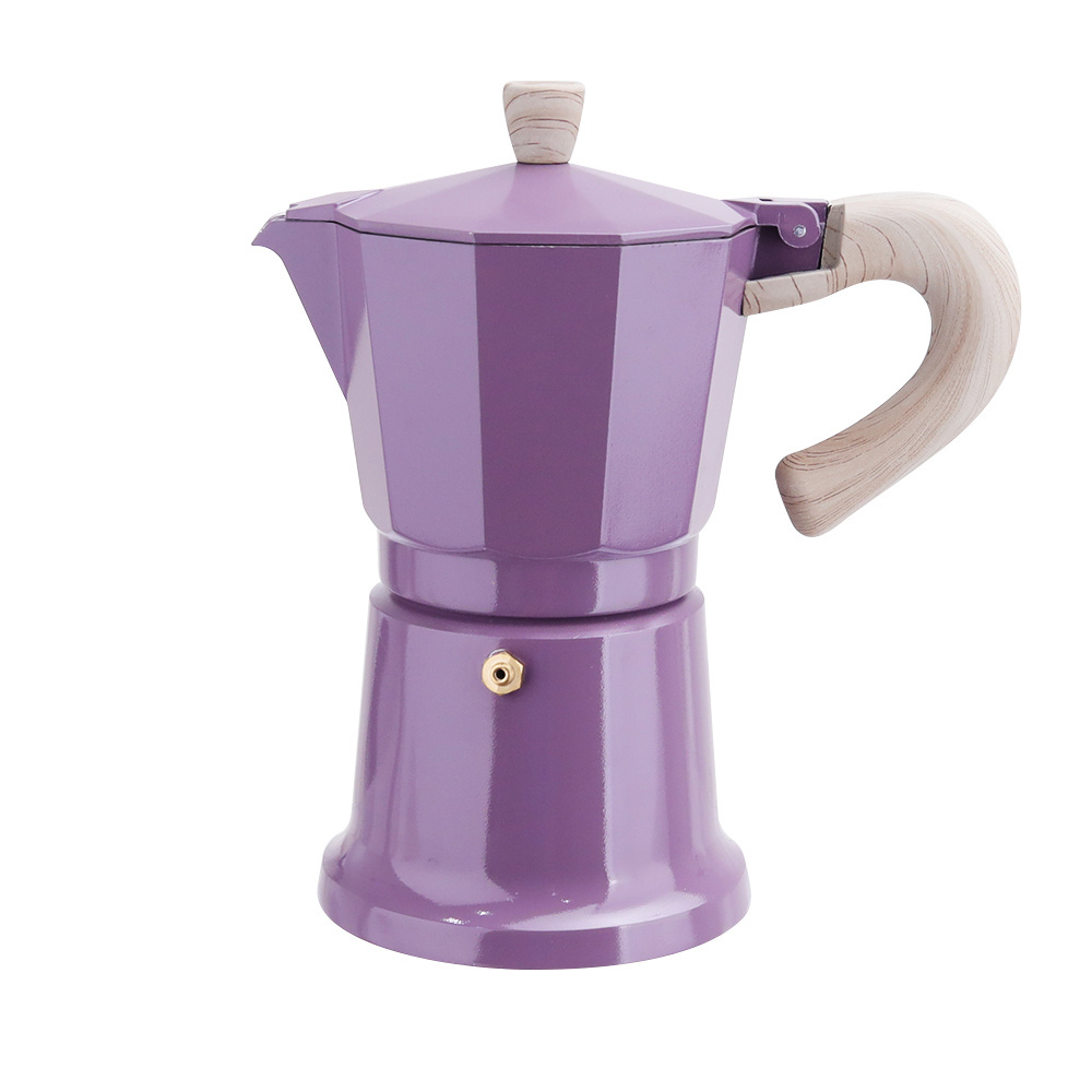 Purple Color Coating Wooden Handle Aluminium Coffee Tea Espresso Supplies Coffee Makers