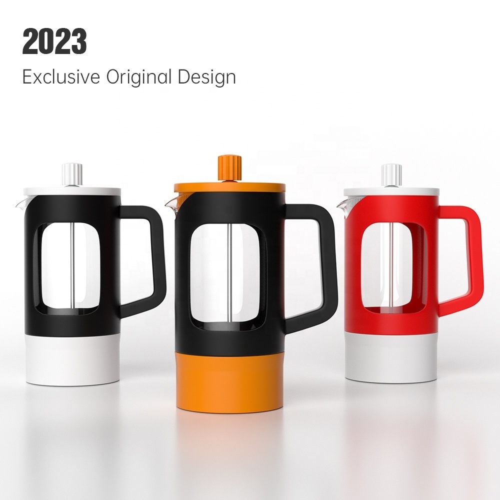 2023 New Design 350ml 600ML 1000ML DIY Color Plastic Coffee Tea Maker High Borosilicate Glass French Press