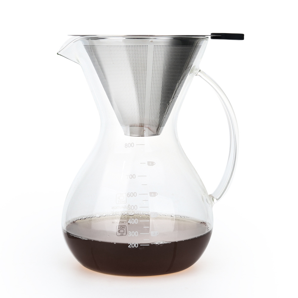 400ML Heat Resistant Glass Coffee Tea Maker Pour Over Coffee Pot Double Wall Stainless Steel Filter BPA-FREE