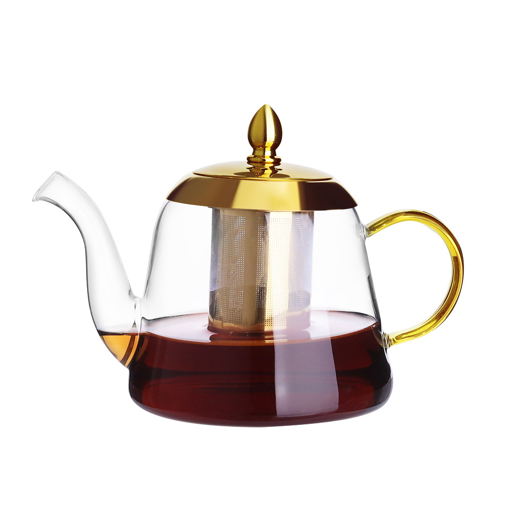 High Borosilicate Glass Teapot Stovetop Microwave Safe 1000ML With Electplain handle Heat Resistant Glass Teapot Tea Kettle