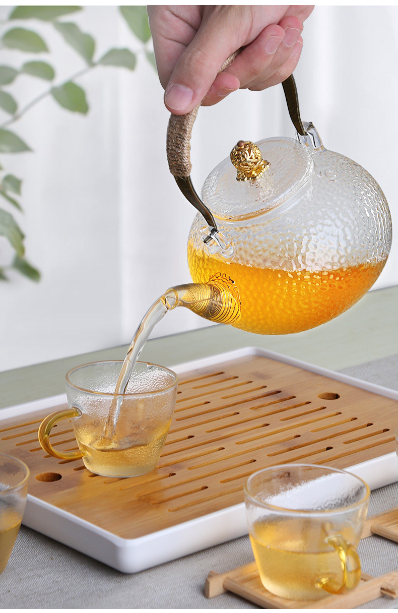 Japanese Borosilicate Glass Loose Leaf  Large Teapot Handle Tea Kettle For Blooming Loose Tea Leaf Electric Stove Safe With Cups