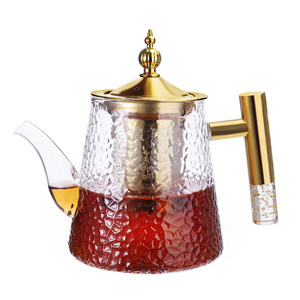 Hammer Design Glass Teapot With Food Grade  SUS304 Infuser Tea Fruit Teabloom 1000ML Glass Teapot Heat Resistant Glass Teapot