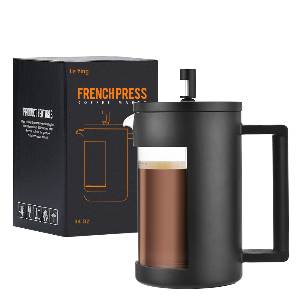 Wholesale Portable 350ml Black French Press Coffee Maker Large Borosilicate Glass Carafe Brews Coffee Press Cold Brew T