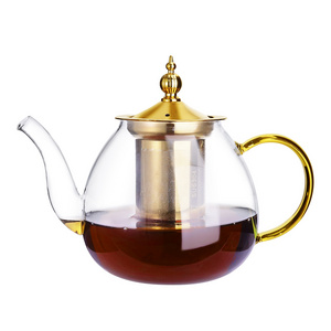 High Borosilicate Glass Teapot Stovetop Microwave Safe 1000ML With Electplain handle Heat Resistant Glass Teapot Tea Kettle