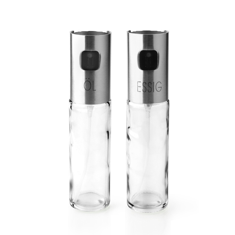 Kitchen Cooking Oil and Vinegar Dispenser Glass Bottle Set Stainless Steel Cap Oil Vinegar Sprayer Dispenser