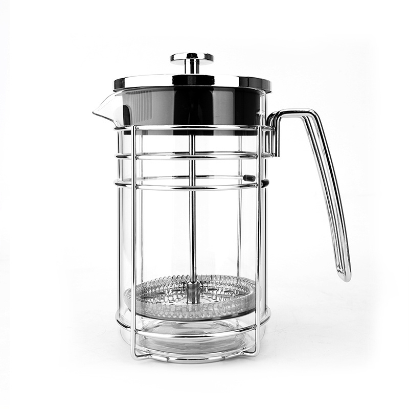 1.0L / 34 oz Chrome Tea Coffee Press Premium Borosilicate Glass French Press Coffee Maker With Stainless Steel Coffee Filter