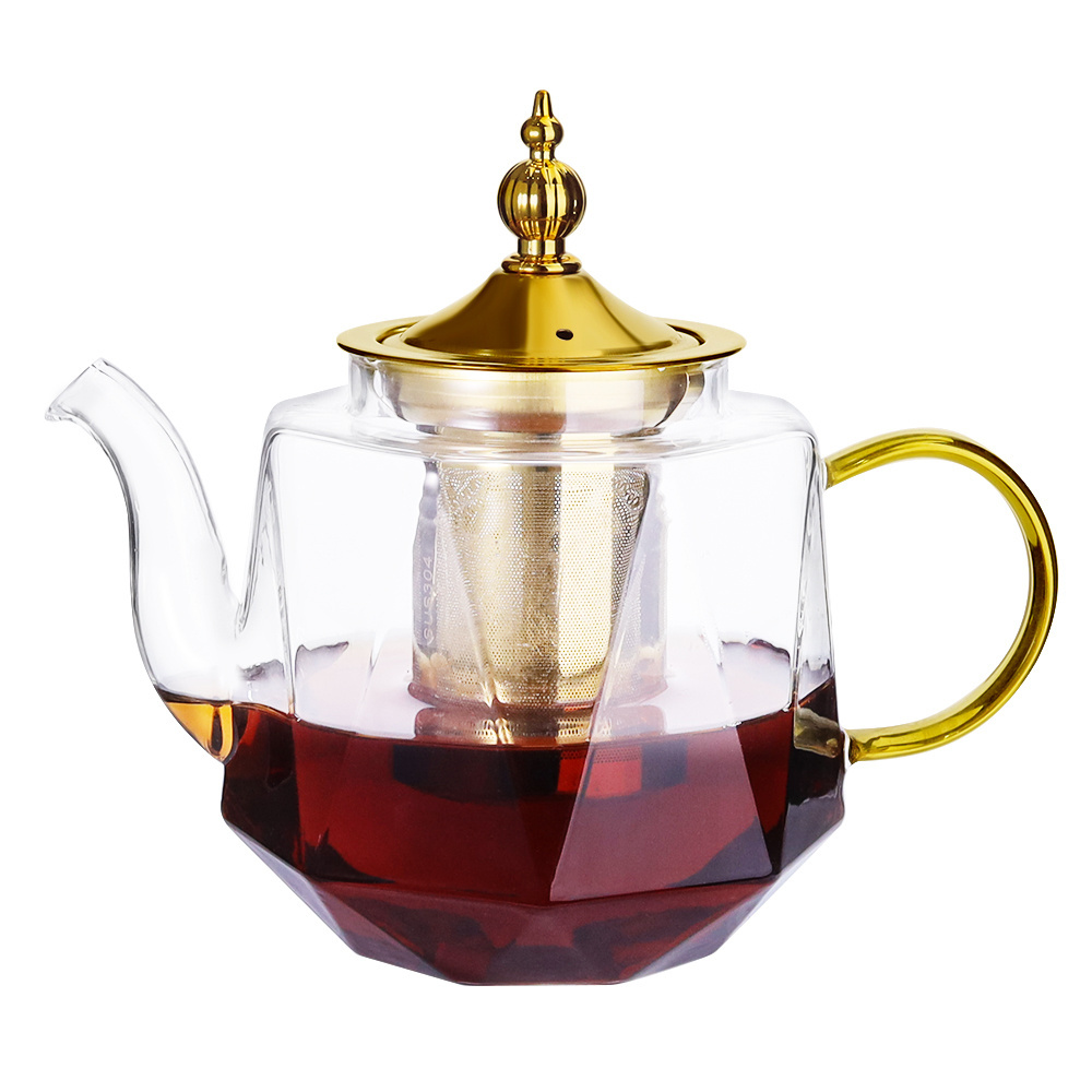 800ML 1000ML Diamond Shape Heat Resistant Glass Teapot Stovetop Safe Tea Fruit Teabloom With Removable Infuser Glass Teapot