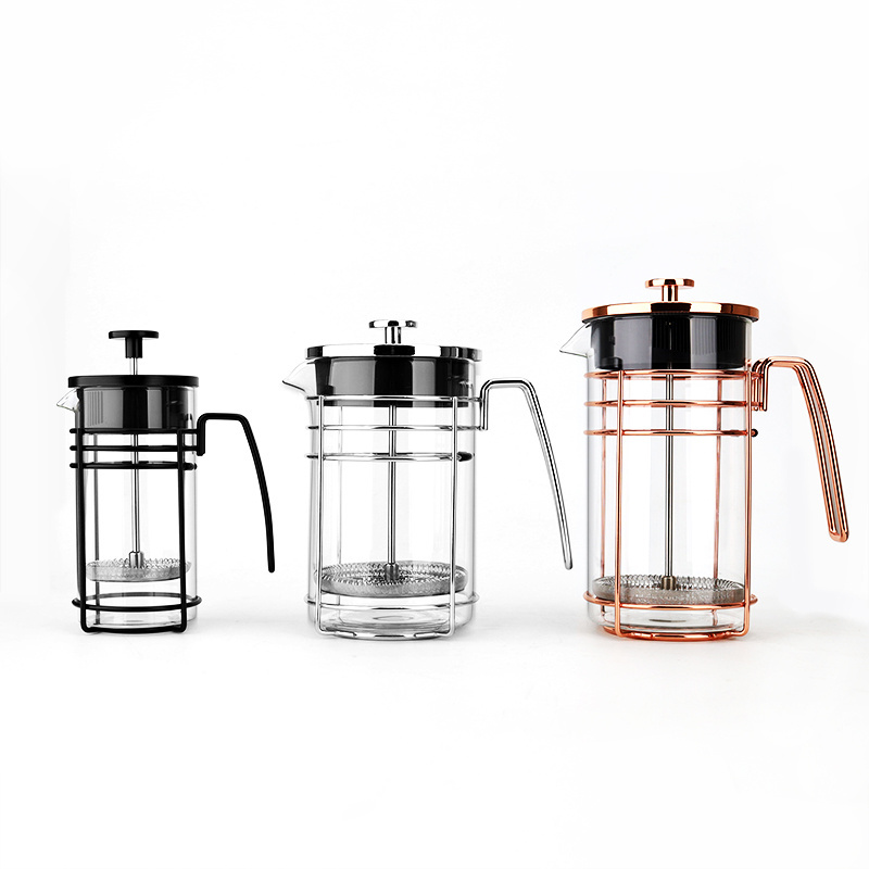 1.0L / 34 oz Chrome Tea Coffee Press Premium Borosilicate Glass French Press Coffee Maker With Stainless Steel Coffee Filter