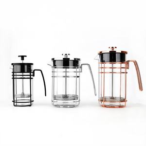 1.0L / 34 oz Chrome Tea Coffee Press Premium Borosilicate Glass French Press Coffee Maker With Stainless Steel Coffee Filter