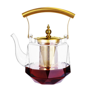 800ML 1000ML Diamond Shape Heat Resistant Glass Teapot Stovetop Safe Tea Fruit Teabloom With Removable Infuser Glass Teapot