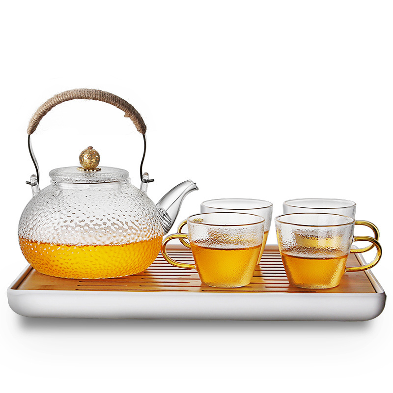 Japanese Borosilicate Glass Loose Leaf  Large Teapot Handle Tea Kettle For Blooming Loose Tea Leaf Electric Stove Safe With Cups