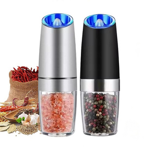 Battery powered with LED light automatic operation stainless steel gravity electric mill pepper and salt grinder set