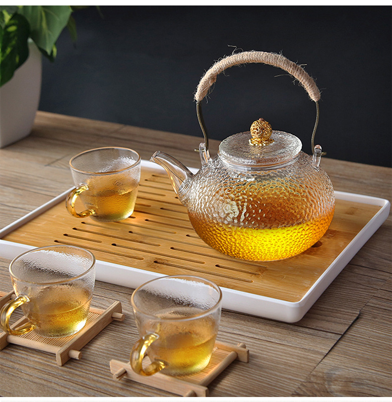 Japanese Borosilicate Glass Loose Leaf  Large Teapot Handle Tea Kettle For Blooming Loose Tea Leaf Electric Stove Safe With Cups