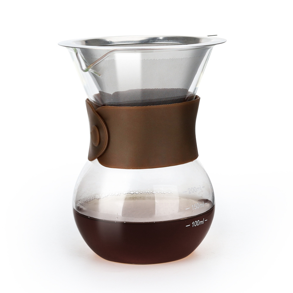 400ML Heat Resistant Glass Coffee Tea Maker Pour Over Coffee Pot Double Wall Stainless Steel Filter BPA-FREE