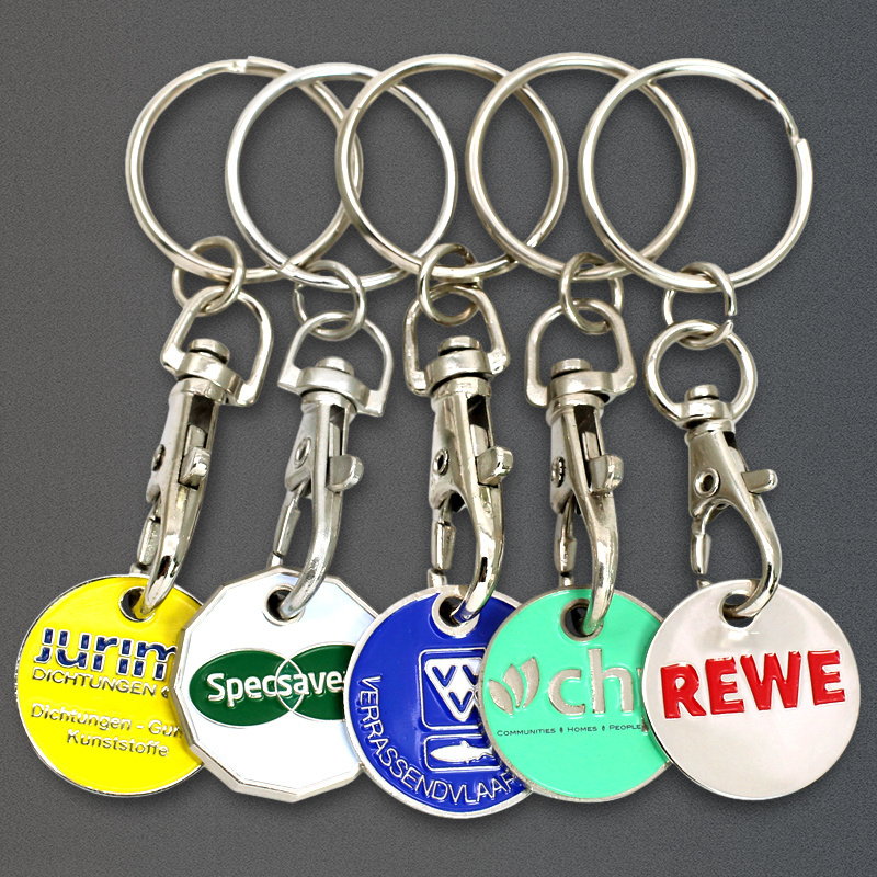 Shopping Trolley Pound Coin Token Key Ring, Supermarket Locker Coin Trolley Token Keyrings