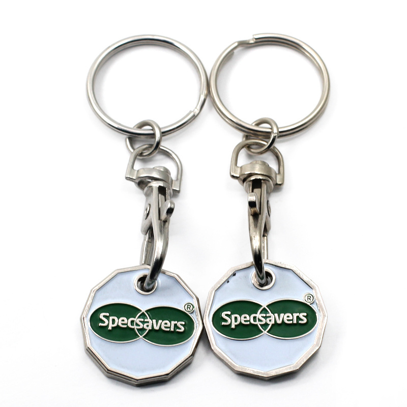 Shopping Trolley Pound Coin Token Key Ring, Supermarket Locker Coin Trolley Token Keyrings