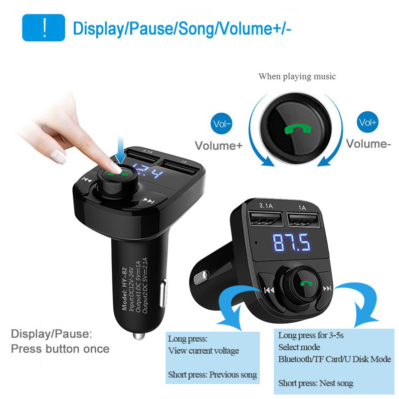 FM Transmitter Audio MP3 Player 3.1A Quick Charge Dual USB Car Charger Bluetooth Kit Receiver