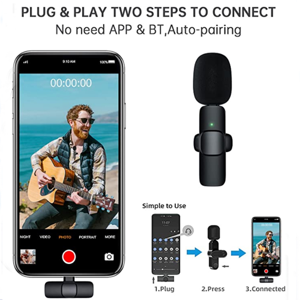 PIX-LINK 2023 New 1 Drag 2 Microphone Lavalier 2.4GHz 2 in 1 Portable Mini Microphone Wireless Recording Microphone for iPhone