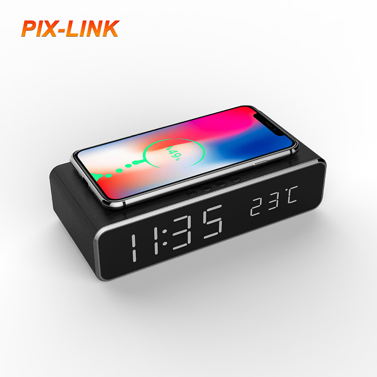 PIX-LINK 5W Thermometer Wireless Charger Multi-Function Clock Mobile Phone Smart Led Display For Digital Alarm Temperature Clock