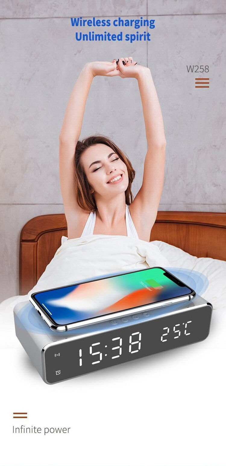 PIX-LINK 5W Thermometer Wireless Charger Multi-Function Clock Mobile Phone Smart Led Display For Digital Alarm Temperature Clock