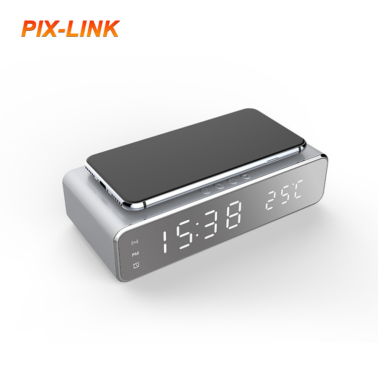 PIX-LINK 5W Thermometer Wireless Charger Multi-Function Clock Mobile Phone Smart Led Display For Digital Alarm Temperature Clock