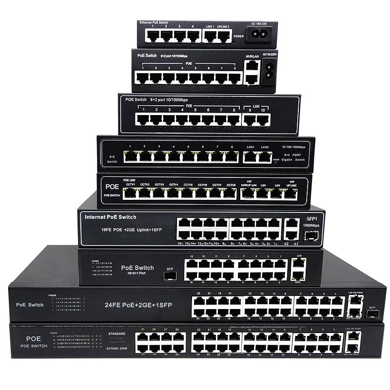 PIX-LINK OEM/ODM Poe Switch Ethernet Fiber Switch 4 8 16 24 Ports 10/100M & Gigabit Unmanaged 48V Stock Poe Adapter 24v 1year