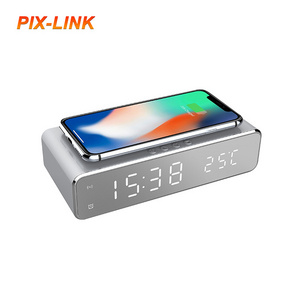 PIX-LINK 5W Thermometer Wireless Charger Multi-Function Clock Mobile Phone Smart Led Display For Digital Alarm Temperature Clock