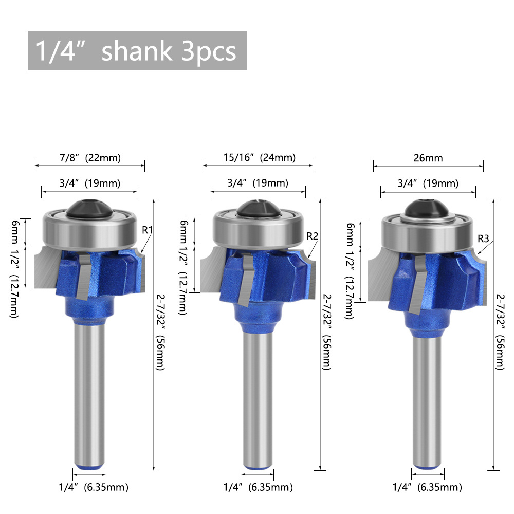 LAVIE 6mm 1/4 Shank high quality 4 flutes Router Bit set woodworking milling cutter R1 R2 R3 Trimming Knife Edge-C H07051Z4T3A