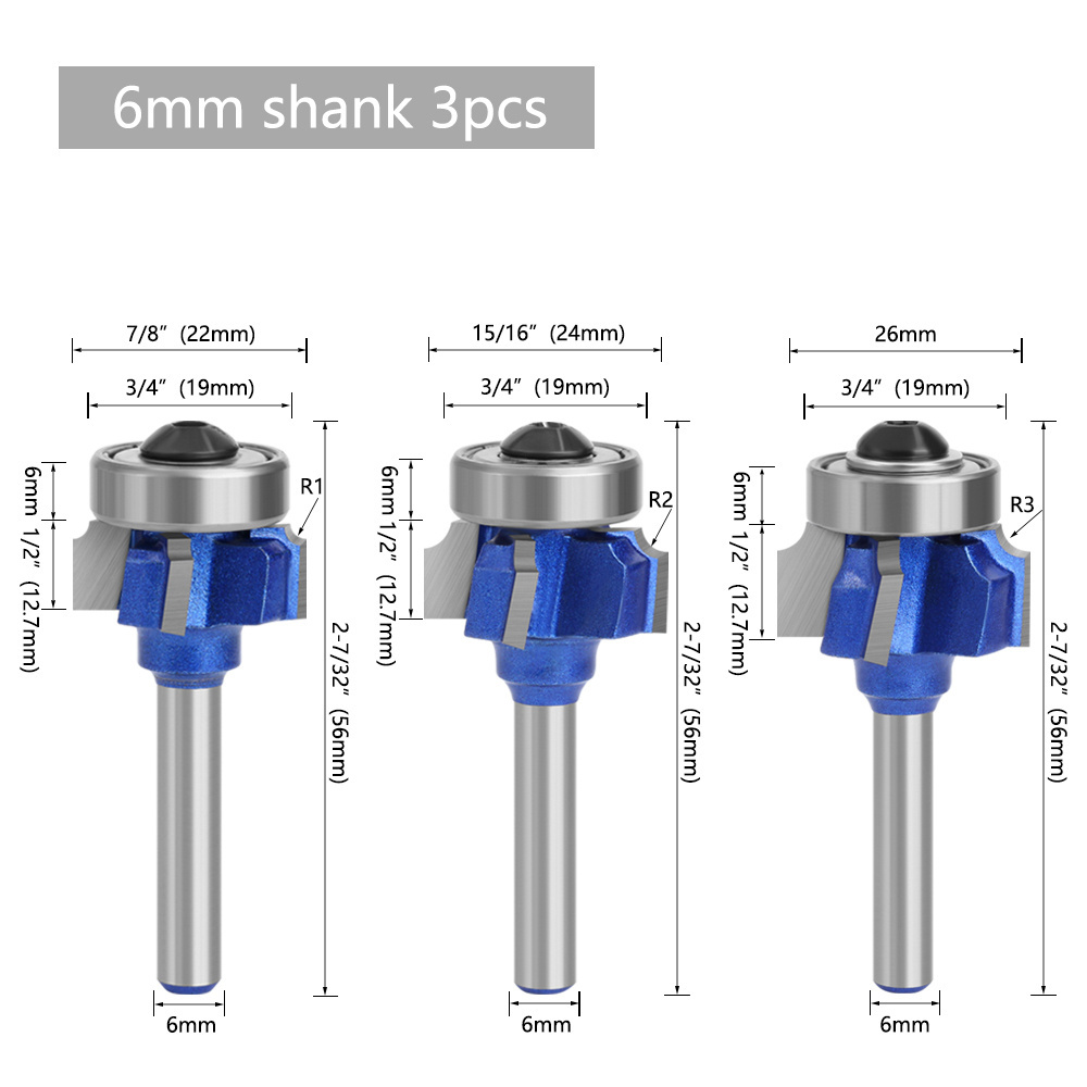 LAVIE 6mm 1/4 Shank high quality 4 flutes Router Bit set woodworking milling cutter R1 R2 R3 Trimming Knife Edge-C H07051Z4T3A